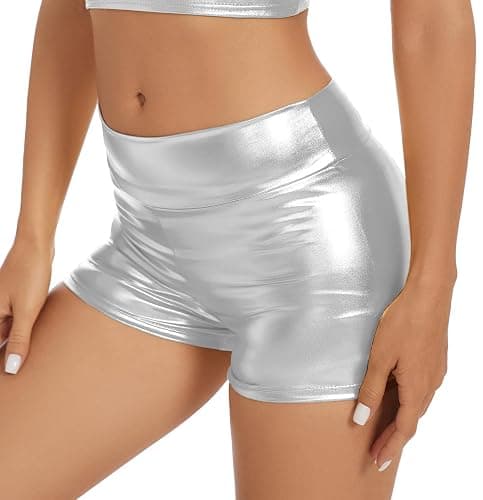 Gatielzana Women's Metallic Rave Booty Shorts Shiny High Waisted Bottoms for Dance Festival thumbnail 2