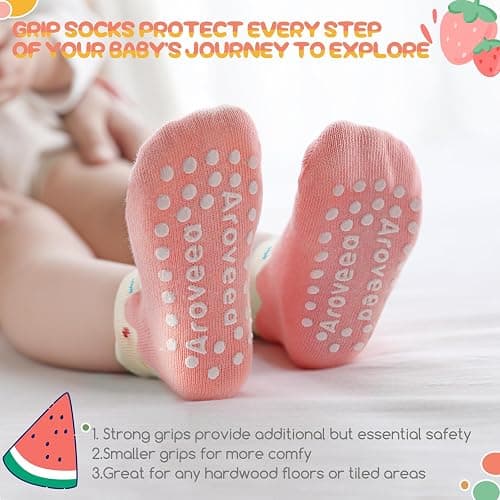 Aroveea Baby Toddler Socks Grip Non Slip Boys Girls Cotton 12 Pack for Kids Ankle Cute Socks 6M-7Years thumbnail 3