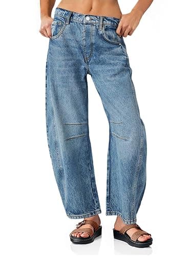 PLNOTME Women's Baggy Boyfriend Jeans Vintage Wide Leg Mid Rise Barrel Denim Ankle Pants - Image 1