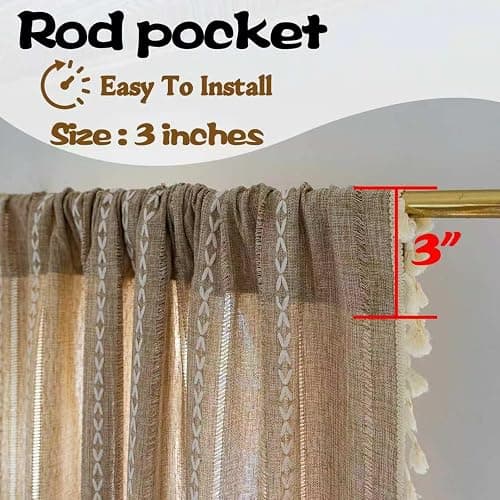 Sutuo Home Boho Curtain for Bedroom Living Room 84 Inches Length, Light Filtering French Country Farmhouse Vintage Chic Tassels Hollow Window Treatment Bohemian Drape, 1 Panel 52" W x 84" L Natural thumbnail 5