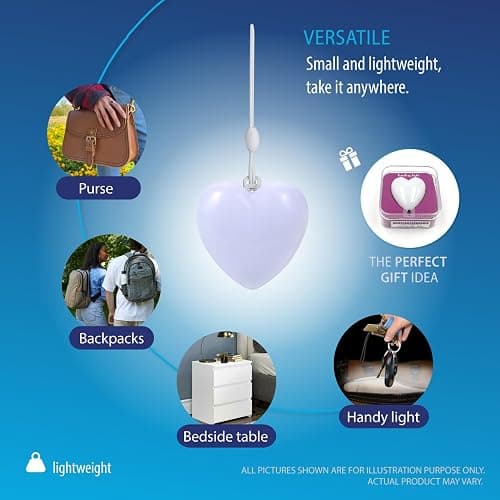 Deke Home - Heart Shaped Purse Light, Motion Sensor LED Handbag Lamp, Auto On Off Mini Travel Accessory for Backpack, Shoulder Bag, Crossbody, Tote, Night Use, Perfect for Concerts & Events thumbnail 5