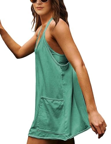 Lentta Womens Athletic Sleeveless Mini Dress with Built-in Shorts V Neck Spaghetti Strap Sundress thumbnail 4
