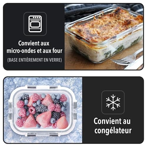 Lot de 10 Boites Repas - Boites de Conservation Alimentaire Idéales pour Préparer des Repas Sains - Boites en Verre Hermétiques sans BPA - 10 Boites Alimentaires et 10 Couvercles Étanches thumbnail 3