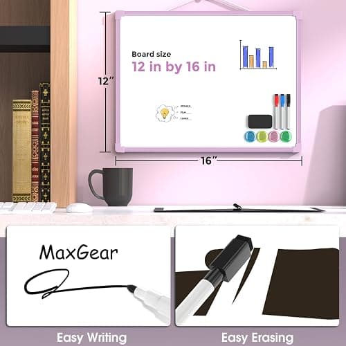 MaxGear Double-Sided Dry Erase Board for Wall, 16"x12" Hanging Whiteboard, Small Dry Erase White Board kit, Portable Whiteboard for Planning, Drawing, Memo, to Do List, Purple Frame thumbnail 3