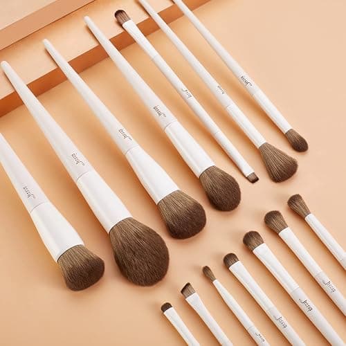 Jessup Makeup Brushes 14Pcs Makeup Brush Set Premium Synthetic Powder Foundation Contour Blush Concealer Eye Shadow Blending Liner Make Up Brush Kit Light Grey T329 thumbnail 8