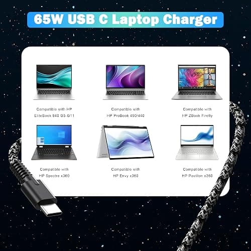 LHYSFIY Slim 65W USB C Laptop Charger for HP Spectre X360, Chromebook, Envy, EliteBook x360, Elite x2, Pavilion, Omnibook, ProBook, ZBook, Travel AC Power Adapter Cord Supply thumbnail 4