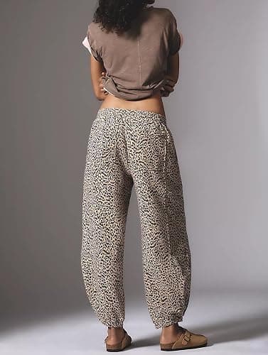 Sujama Barrel Sweatpants Women Leopard Pants 2025 Casual Baggy Cheetah Print Trousers with Pockets thumbnail 2