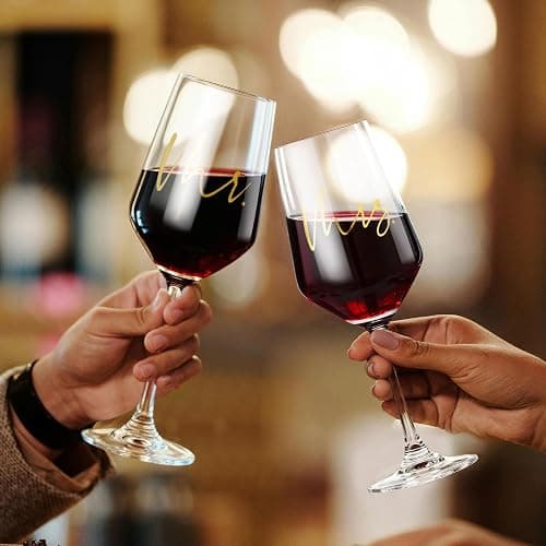 AW BRIDAL Mr and Mrs Wine Glasses Set of 2 for Engagement Bridal Shower, Wedding Gifts for Newlywed Couples 2026, Personalized Anniversary Wine Glass Gift Basket for Bride Groom and Fiance Fiancee thumbnail 9