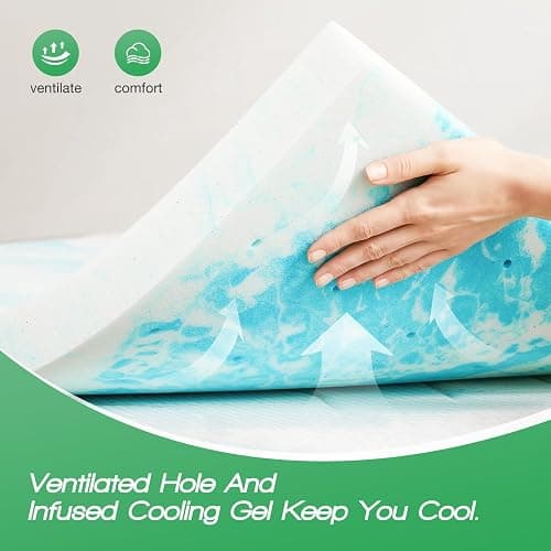 Sweetcrispy Mattress Topper Queen, 2 Inch Thick Memory Foam Gel Infused Cooling Toppers Pad for Queen Size Bed, Sleeper Sofa, RV, Camper, CertiPUR US Certified, Ventilated and Breathable, Blue thumbnail 6