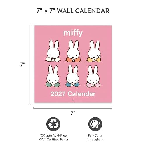 Orange Circle Studio 2027 Miffy A Year in Color 7" x 7" Wall Calendar, 12 Artfully Designed Monthly Layouts, Includes 4 Bonus Months, Full-Color FSC® Paper, Hanging Calendar for Home or Office Decor thumbnail 2