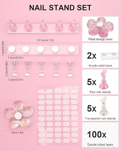 Difenni Nail Stand for Press Ons, Nail Holder for Painting Nails, Upgraded Solid Acrylic Magnetic Fake Nail Stands Tips, Flower Nail Holder with Double-sided Tape Practice Nail Art Tools thumbnail 6