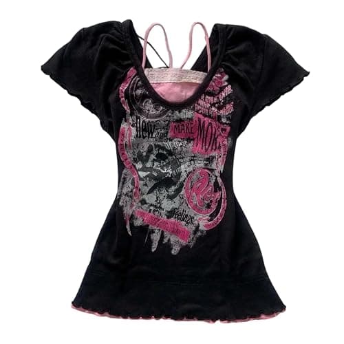 Kawaii Cutecore Harajuku Y2k 2000s Tops Summer Preppy Aesthetic Alt Goth Emo Short Sleeve Graphic Tees - Image 1