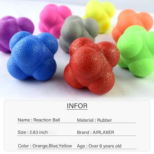 AIRLAXER Reaction Ball,Reflex Ball for Hand Eye Coordination Training,2.83 inch,Pack of 3-Orange,Blue,Yellow. thumbnail 4