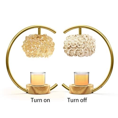Yeuslor Gold Candle Warmer Lamp for Jar Candles with Adjustable Brightness＆Timer，Handcrafted Crystal＆Wooden Base, Luxurious Design,Home Decoration Electric Candle lamp(C-Shaped) - Gold thumbnail 2