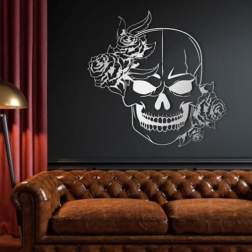 sugar skull metal wall art, Skull Metal Wall Art, Gothic Metal Wall Decor, Skeleton Metal Wall Art, Skull Metal Wall Decor, Halloween Wall Art, Home Office Decoration Bedroom Living Room Decor Sculpture (23.6"x23.6"|60x60cm, Black) - 23L"x23 - Black thumbnail 5