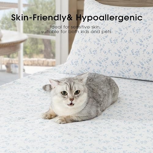 FreshCulture Floral Bed Sheets - Ultra Soft Queen Sheet Set - Brushed Microfiber Blue Floral Sheets - Deep Pockets up to 16" - Easy Care - Hotel Luxury 4 Piece Flower Printed Sheets Queen, Lille thumbnail 5