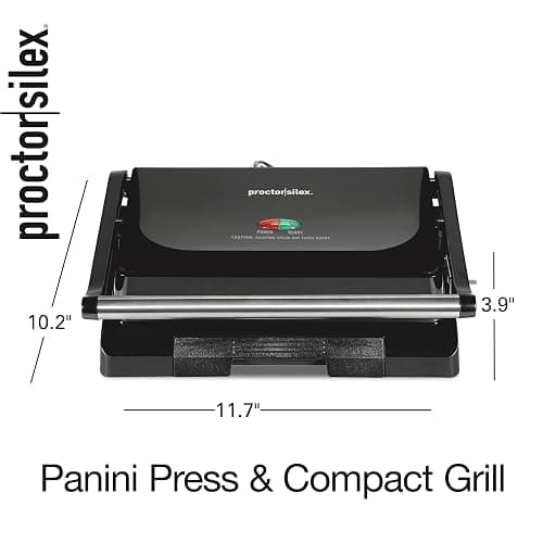 Proctor Silex 4 Serving Panini Press, Sandwich Maker and Compact Indoor Grill, Upright Storage, Easy Clean Nonstick Grids, Black (25440PS) - Panini Press thumbnail 8