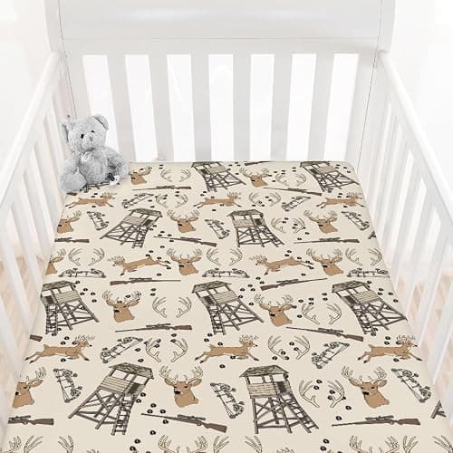 Deer Hunting Baby Crib Sheets Hunter Tree Stand Soft Breathable Baby Sheets Wild Animals Hunter Fitted Crib Mattress Cover for Standard Mattress 28x52in thumbnail 2