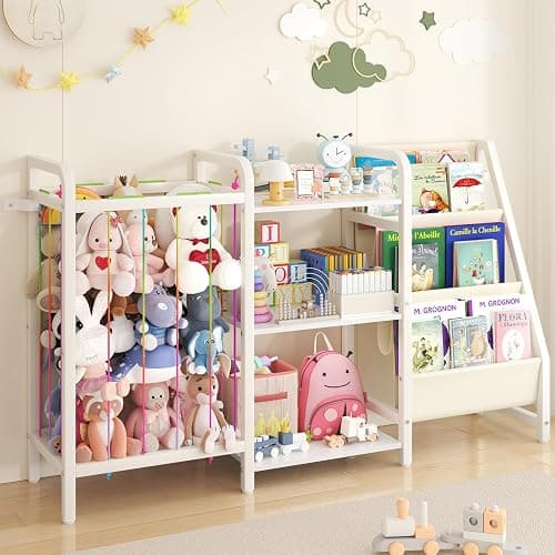 CYXPHION B1 Kids Bookshelf and Toy Storage, Book Shelf for Kids Rooms White | 3-Tier Sling Baby Bookcase with Stuffed Animal Storage, Montessori Toddler Bookshelf for Nursery, Bedroom, Playroom - Image 1