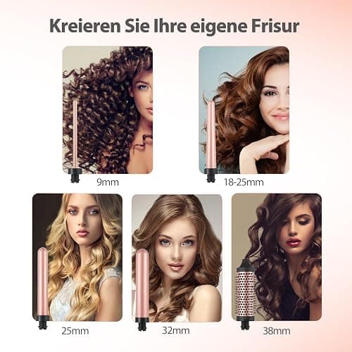 Haglater Lockenstäb 5 in 1, Keramik Lockeneisen mit Multifunktion Lockenbürste, Lockenstabe mit Verschiedenen Aufsätzen Große und Kleine Locken 9-38mm thumbnail 2