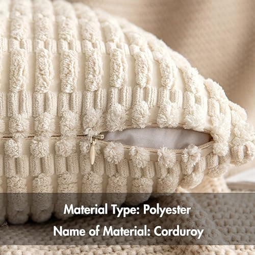 MIULEE Corduroy Decorative Throw Pillow Covers 18x18 Cream White Pack of 2 | Soft Boho Striped Pillow Covers Modern Farmhouse Home Decor For Sofa Living Room Couch Bed thumbnail 6