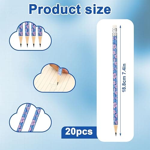 SAVITA 20pcs Cartoon Blue Pencils with Floral & Leaf Prints, Hawaiian Themed Wooden Pencils with Eraser Hawaii Themed Party Supplies for Classroom School Office thumbnail 2