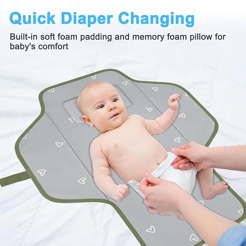 Baby Portable Changing Pad Travel - Waterproof Compact Diaper Changing Mat with Built-in Pillow - Lightweight & Foldable Changing Station, Newborn Shower Gifts thumbnail 5