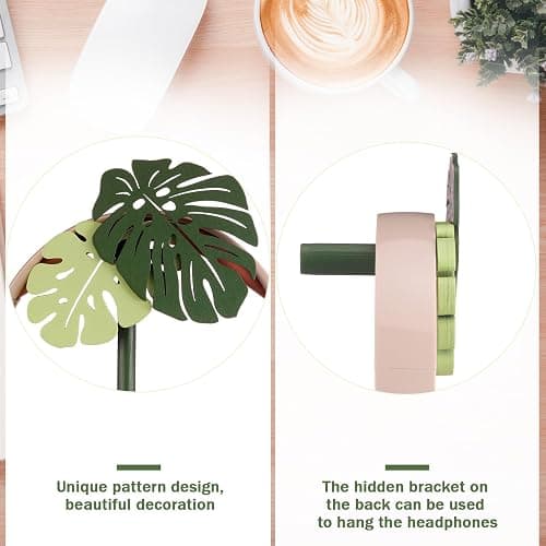 Yookeer Christmas Gamer Gifts for Women Cute Headphone Stand Decorative Monstera Palm Leaves Wood Desk Decor for Gamer Room Office Desk Christmas Gaming Gifts for Girlfriend Office Worker thumbnail 4