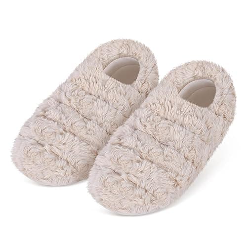Suzzipad Microwavable Heated Slippers and Foot Warmers for Women & Men, Feet Warmer for Cold Day, Microwave Slipper for Soothing Fatigue, Reduce Ankle Discomfort - S/M - Beige - Image 1