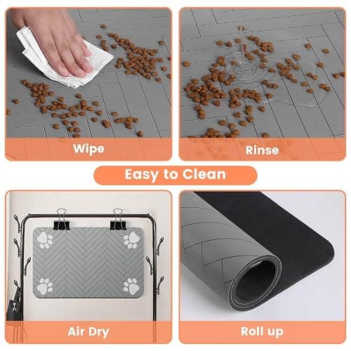 Pet Feeding Mat-Absorbent Pet Placemat for Food and Water Bowl, with Waterproof Rubber Backing, Quick Dry Water Dispenser Mat for Dog and Cat (20"x12", Striped Light Gray) thumbnail 4