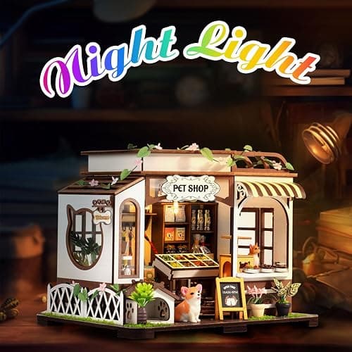 DIY Miniature House Kit,Tiny House Pet Shop with Furniture & LED,DIY Dollhouse Miniature Kit for Adults Teen,Mini House Building kit,3D Wooden Craft Mini Model Kit,Birthday Gifts Home Decor thumbnail 2