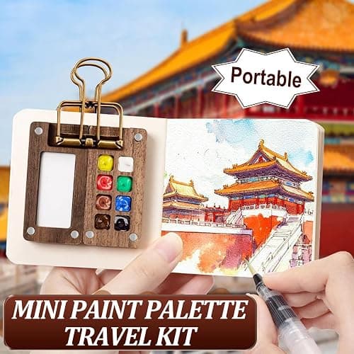 Mini Paint Palette Travel Kit, Mini Watercolor Set, Mini Watercolor Paint Sets, Travel Watercolor Palette Set, Pocket Artist Watercolors Travel Sets, Wooden Grid Paint Box (15 Grids) thumbnail 6