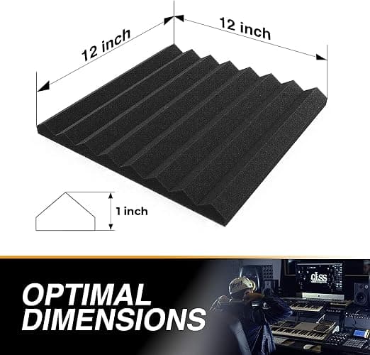 audiosoul 52 Pack Acoustic Panels 1 X 12 X 12 Inches - Acoustic Foam - High Density- Soundproof Studio Wedges - Charcoal thumbnail 2