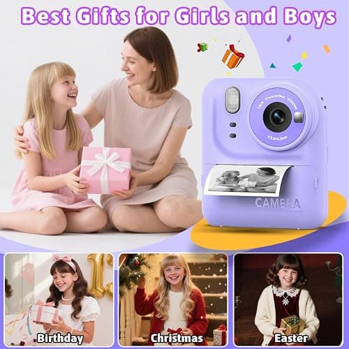 Okaloka Kids Instant Print Camera Toys,1080P HD Toddler Digital Video Camera,Christmas Birthday Gifts for Girls Boys Age 3-12 Year Old - 32G SD Card Included (Purple) thumbnail 8