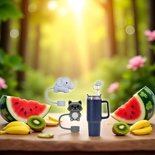 Elephants and raccoons Straw Cover for Stanley 40&30 Oz Cup, 10mm Silicone Straw Covers Cap for Stanley Cup Accessories, Cute Topper for Tumblers, Cap Stopper for Reusable Straws thumbnail 9