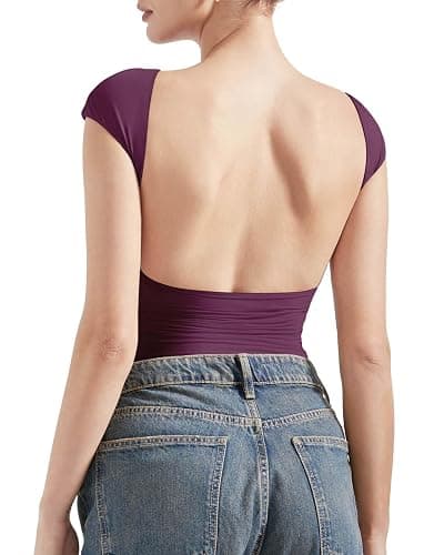 SUUKSESS Women Backless Sexy Going Out Tops Double Lined Open Back Y2k Basic Tee Shirts - Image 1