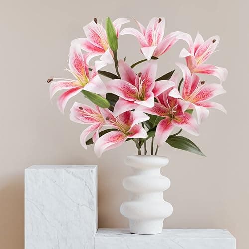 SNAIL GARDEN 12 Artifical Lily Flowers with 9 Heads Full Bloom Lily & 3 Buds, Long Stem Artificial Stargazer Lilies, Faux Tiger Bouquets for Home Hotel Flower Arrangement Party Decor thumbnail 4