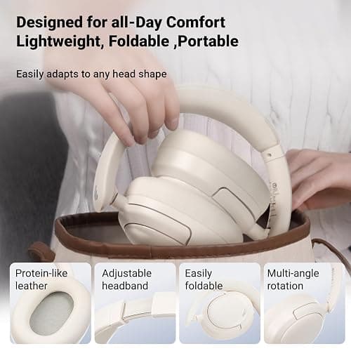 Edifier V80 Hybrid Active Noise Cancelling Headphones, True Wireless Over Ear Bluetooth Headset with 45H Playtime Hi-Res Audio Fast Charging Multipoint Connection for Travel Home Office - Ivory thumbnail 5