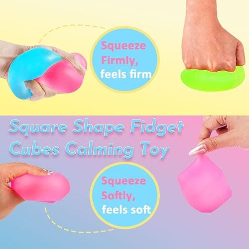 3Pcs Stress Cube Squishy Toys, Slow Rising Ice Cube Stress Balls, Sensory Fidget Toys for Anxiety Relief, Sensory Ice Cube Gel Filled Squishy Ball Toys for ADD/ADHD Kids Adults(Blue, Green, Pink) thumbnail 8