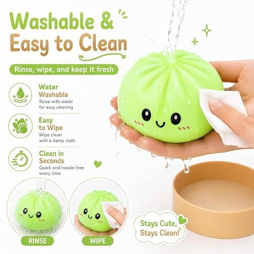 Crossunx Fruit Scented Dumpling Squishies Stress Balls, Green Tie-Dye Squishies Dumpling Fidget Sensory Toy with Food Steamer, Squeeze Dough Ball for Stress Relief, Stretchy Desk Toys Gift thumbnail 5