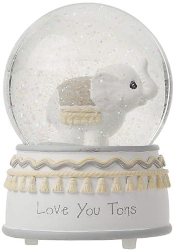 Precious Moments 179303 Love You Tons Resin/Glass Elephant Musical Snow Globe, Gray Chevron thumbnail 5