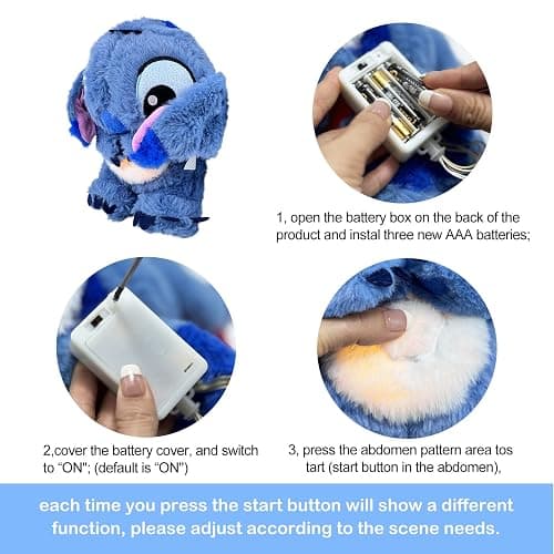 Breathing Stuffed Animal, Breathing Stitch Sleep Sound Machines to Help Anxiety Realistic Breathing Motion and Lights Music thumbnail 2