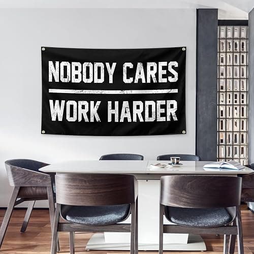 Nobody Cares Work Harder Motivational Gym Banner 3x5 Feet With 4 Brass Gaskets Tapestry Flag.Inspire Your Fitness Wall Decor. thumbnail 5