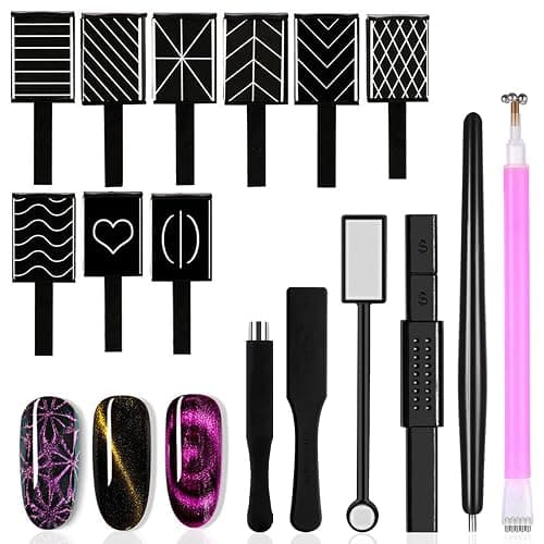 SILPECWEE 15Pcs Nail Magnet Set Cat Eye Gel Nail Polish Magnet Wand Magnetic Nail Polish Cat Eye Magnet for Nails Cat Eye Magnets Sticks Nail Design Tools Nail Art - Image 1