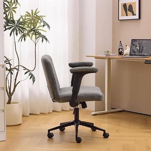VINGLI Criss Cross Chair with Adjustable Flip-Up Arms,Cross Legged Chair with Wheels, Extra Wide Office Chair,Cozy Desk Chair for Home Office, Vanity, Apartment,Chenille Velvet,Grey thumbnail 8