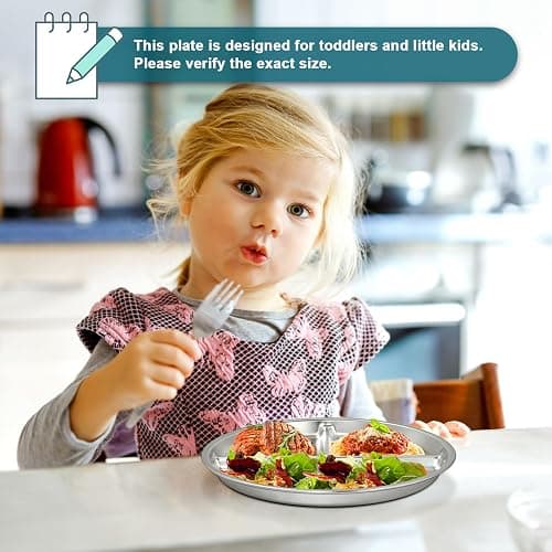 EWFEN Stainless Steel Toddler Plate Set of 6, 9" Portion Control Plates Divided Plate for Adults Kids Balance Lunch, Non Slip | Unbreakable Toddler Baby Feeding Set Dishwasher Safe thumbnail 2