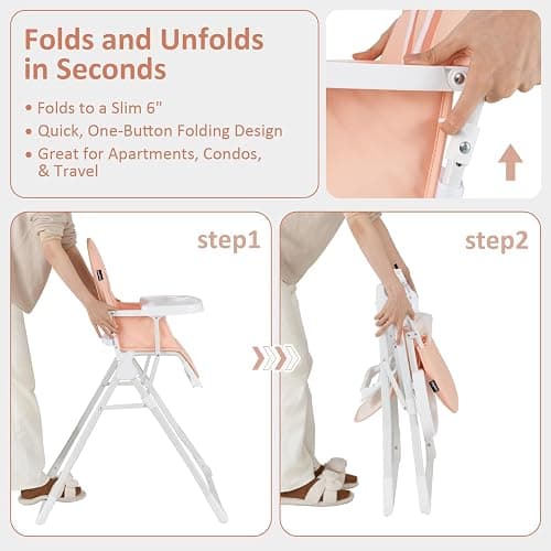INFANS Baby High Chair, Quick Folding Portable Highchair for Babies and Toddlers with Adjustable Footrest Removable Dishwasher Tray PU Seat, Compact Highchairs for Baby Age 6-36 Months thumbnail 4