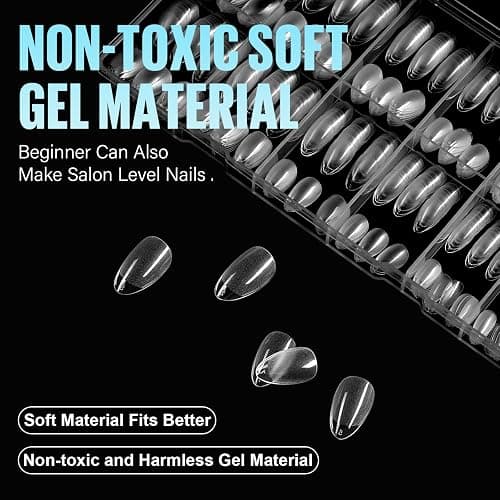 TOMICCA Short Almond Nail Tips, 504Pcs Soft Acrylic Nail Tips, 12 Sizes Pre-Shaped Half Matte Fake Clear Gelly Tips, Press on Acrylic Nails for Nail Extension DIY Nail Salon thumbnail 5