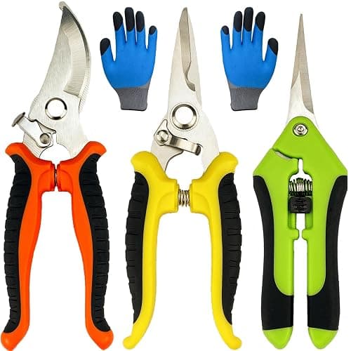 Pruning Shears, 4 Pack Garden Shears with Gardening gloves, Clippers Handheld, Stainless Steel Garden Snips, Lengnoyp Pruners for Gardening - Image 1