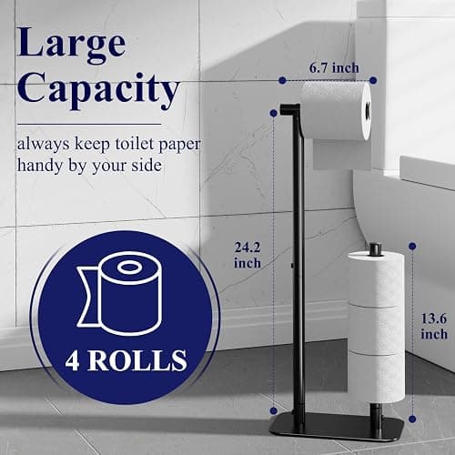 Kitsure Toilet Paper Holder Free Standing - Large Capacity Toilet Paper Holder for 4 Rolls, Rustproof Toilet Paper Stand with Non-Slip Stable Base, Black, Medium thumbnail 2